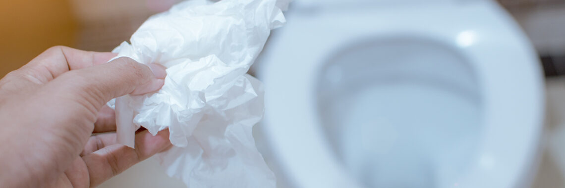 Gooi alleen wc-papier in het toilet, anders krijg je een verstopte afvoerbuis